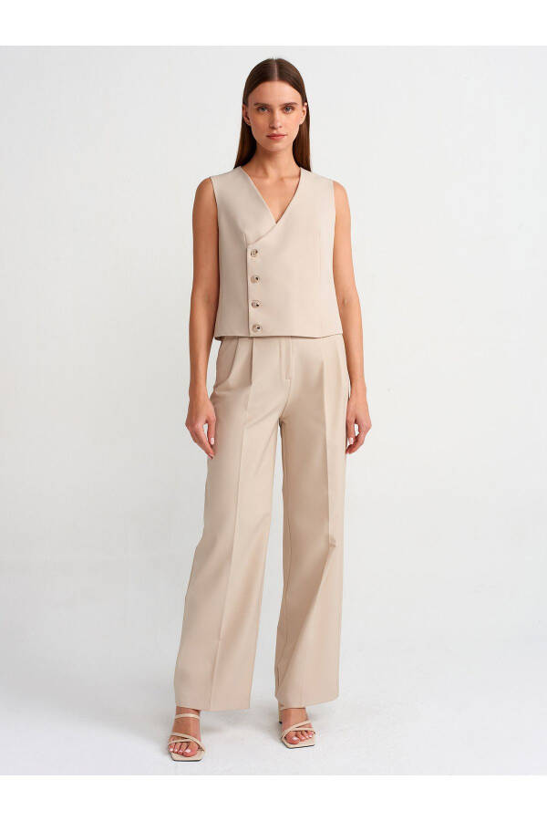 71282 Wide Leg Flowy Trousers with Belt Bridge - Stone - 1