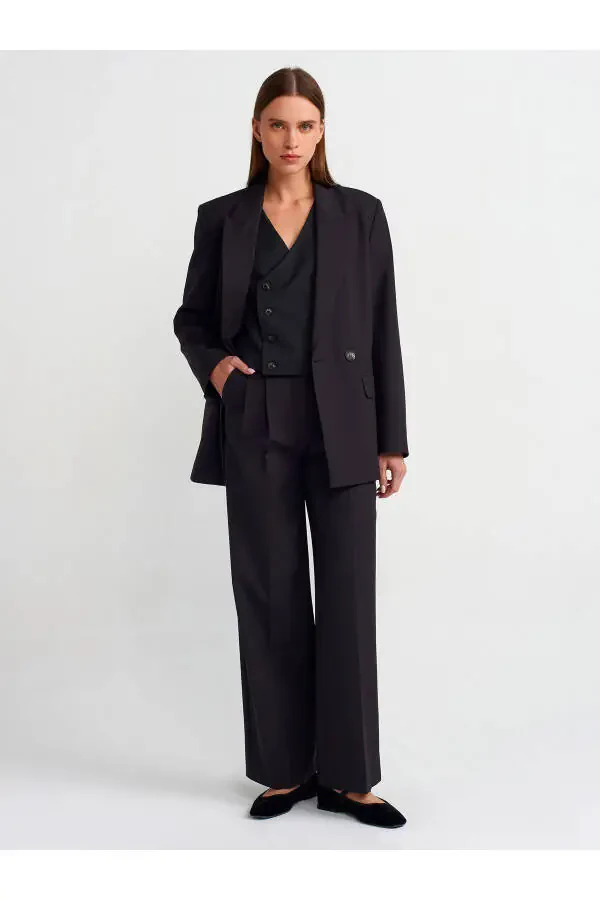 71282 Wide Leg Flowy Trousers with Belt Loops - Black - 13