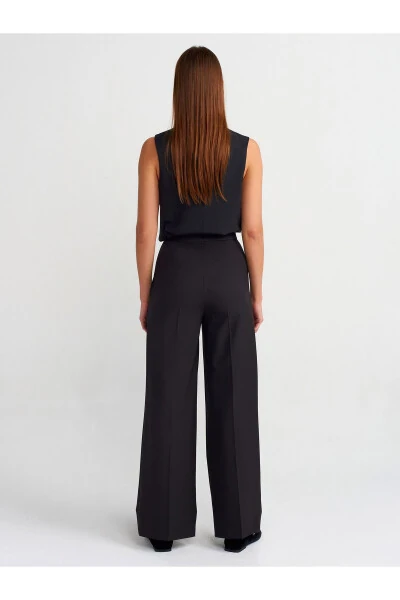 71282 Wide Leg Flowy Trousers with Belt Loops - Black - 10