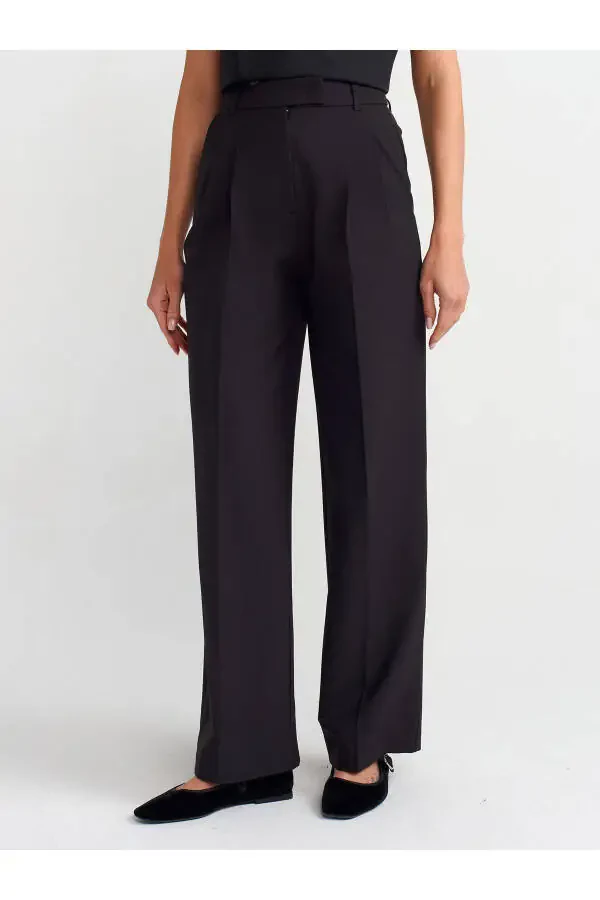 71282 Wide Leg Flowy Trousers with Belt Loops - Black - 11