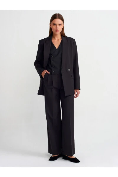 71282 Wide Leg Flowy Trousers with Belt Loops - Black - 5