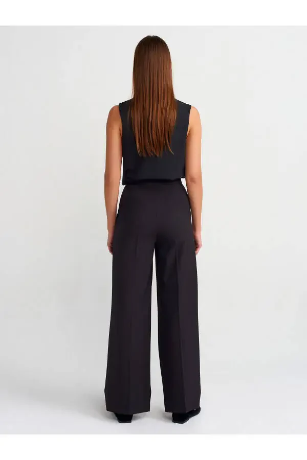 71282 Wide Leg Flowy Trousers with Belt Loops - Black - 2