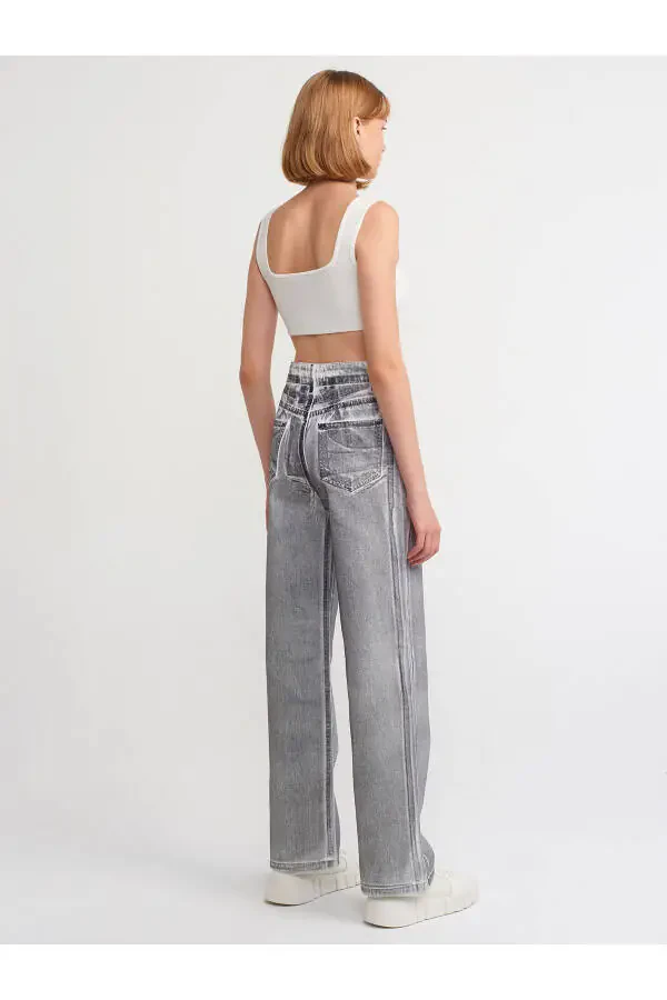 71361 Siyah Varak Baskılı Wideleg Pantolon-Beyaz - 18