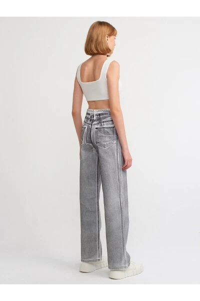 71361 Siyah Varak Baskılı Wideleg Pantolon-Beyaz - 10