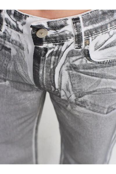 71361 Siyah Varak Baskılı Wideleg Pantolon-Beyaz - 8