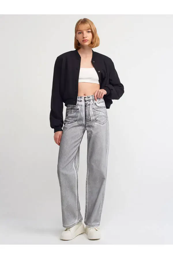 71361 Siyah Varak Baskılı Wideleg Pantolon-Beyaz - 1