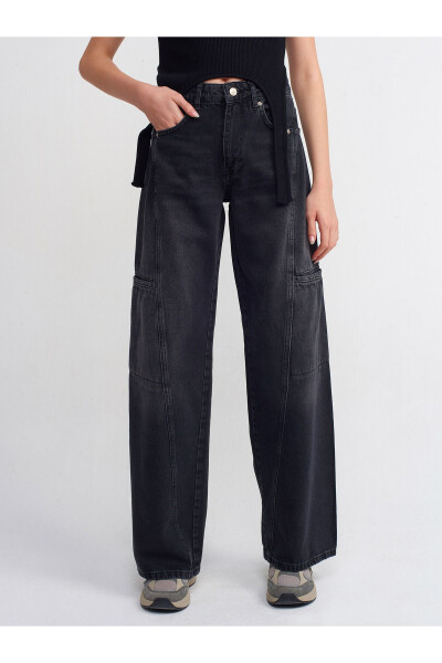 71378 Front Panel Denim Cargo Pants-Black - 3