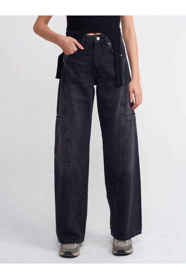 71378 Front Panel Denim Cargo Pants-Black - 7