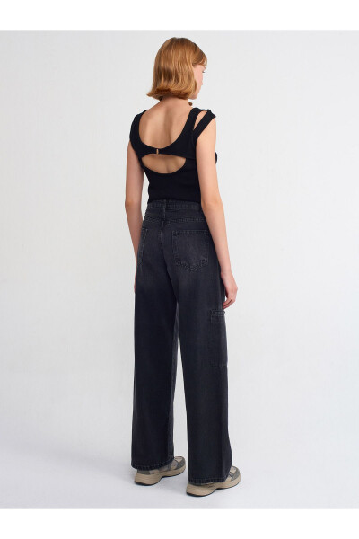 71378 Front Panel Denim Cargo Pants-Black - DILVIN (1)
