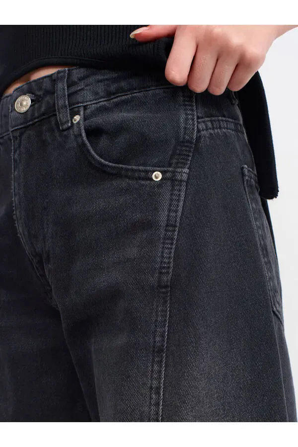 71378 Oldingi Panelli Denim Kargo Shimim-Qora - 4