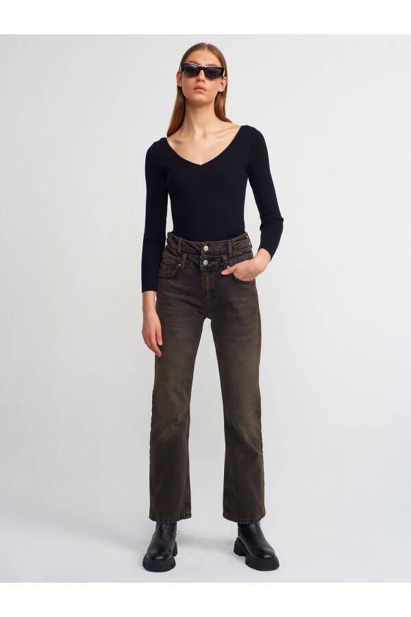 71407 Çift Kemerli Stright Denim Pantolon-Siyah - SİYAH - 12