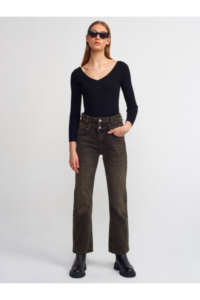 71407 Çift Kemerli Stright Denim Pantolon-Siyah - SİYAH - 5