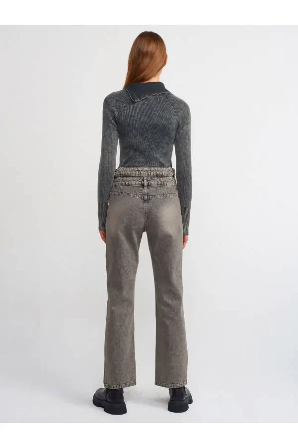 71407 Double Belt Straight Denim Pants-Anthracite - 14