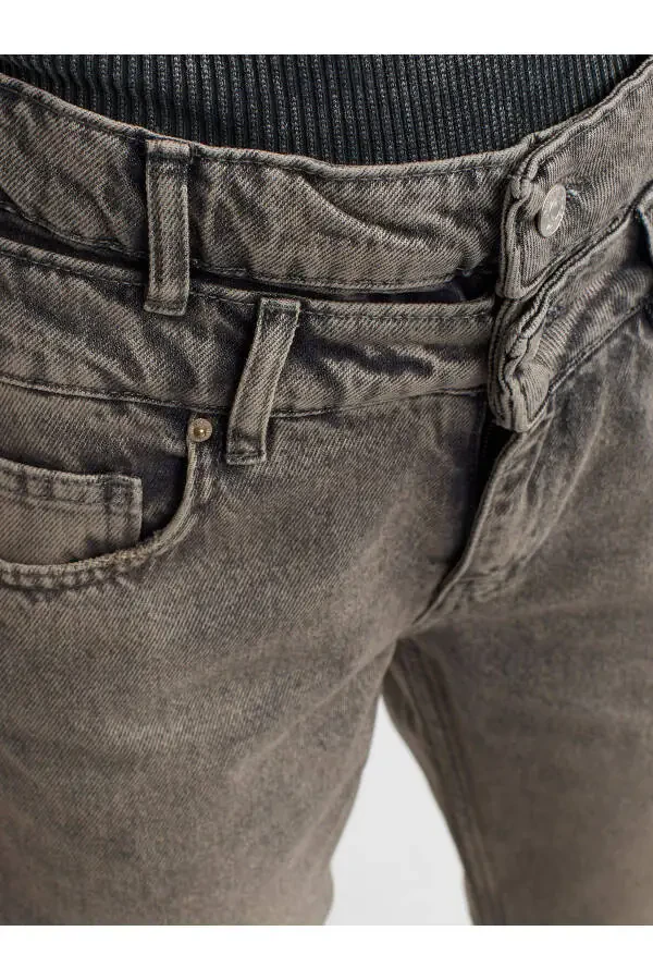 71407 Double Belt Straight Denim Pants-Anthracite - 12