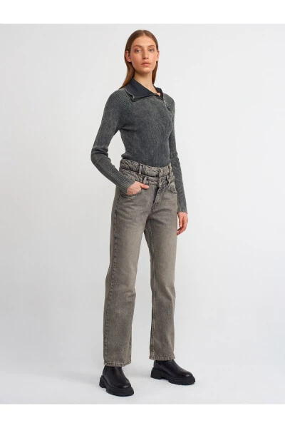 71407 Double Belt Straight Denim Pants-Anthracite - 5