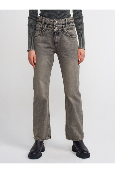 71407 Double Belt Straight Denim Pants-Anthracite - 3