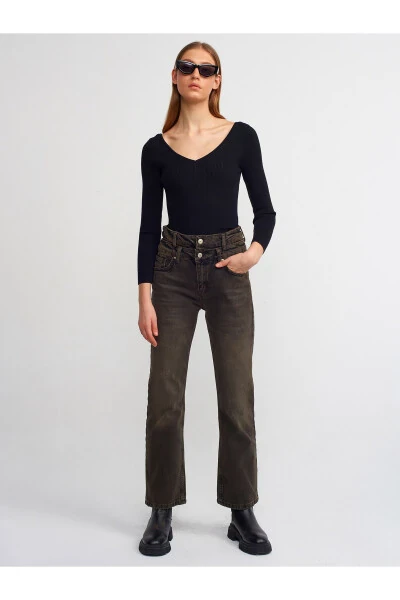 71407 Double Belt Straight Denim Pants - Black - 13