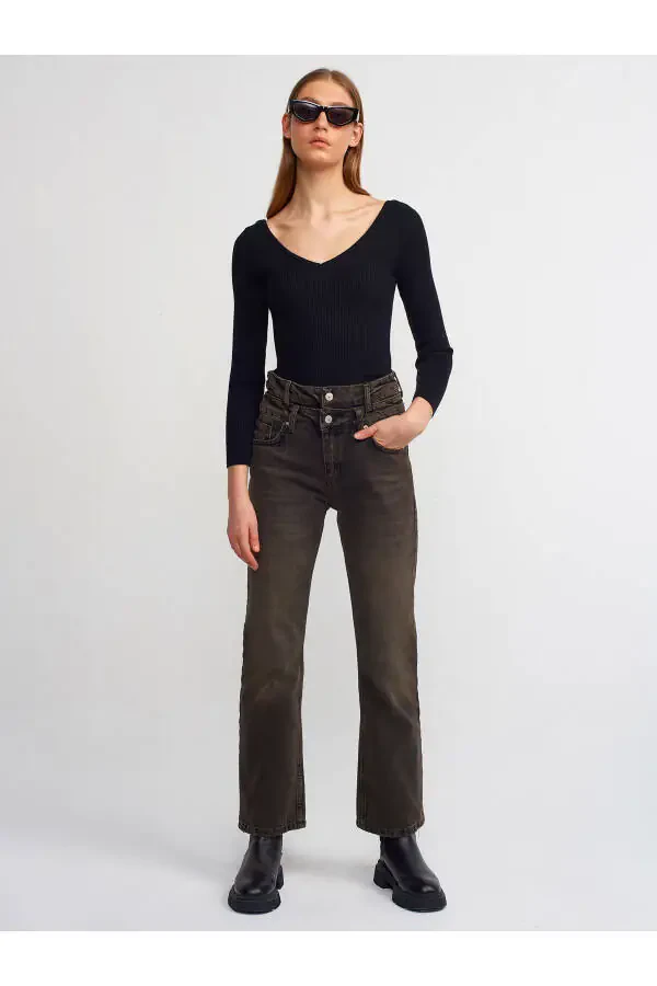 71407 Double Belt Straight Denim Pants - Black - 12