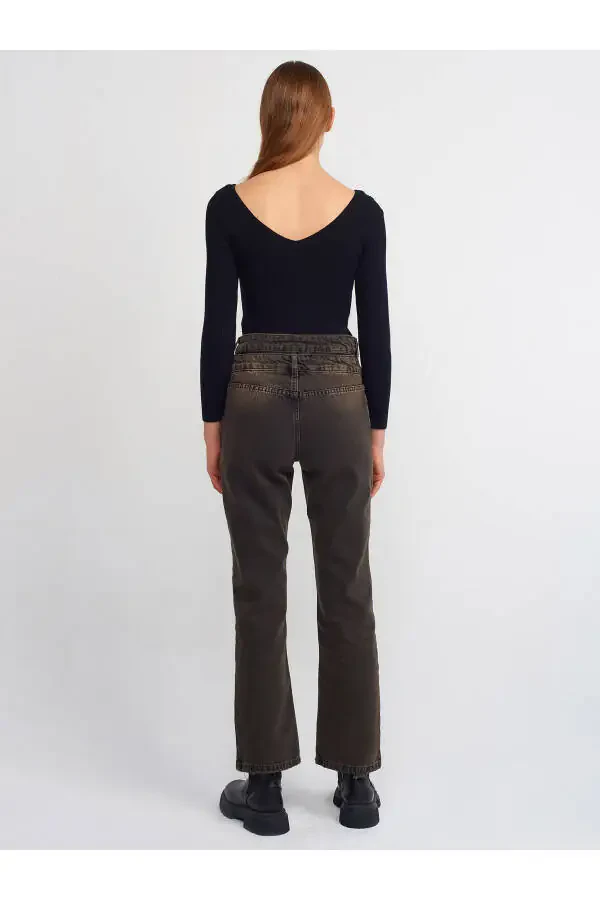 71407 Double Belt Straight Denim Pants - Black - 2