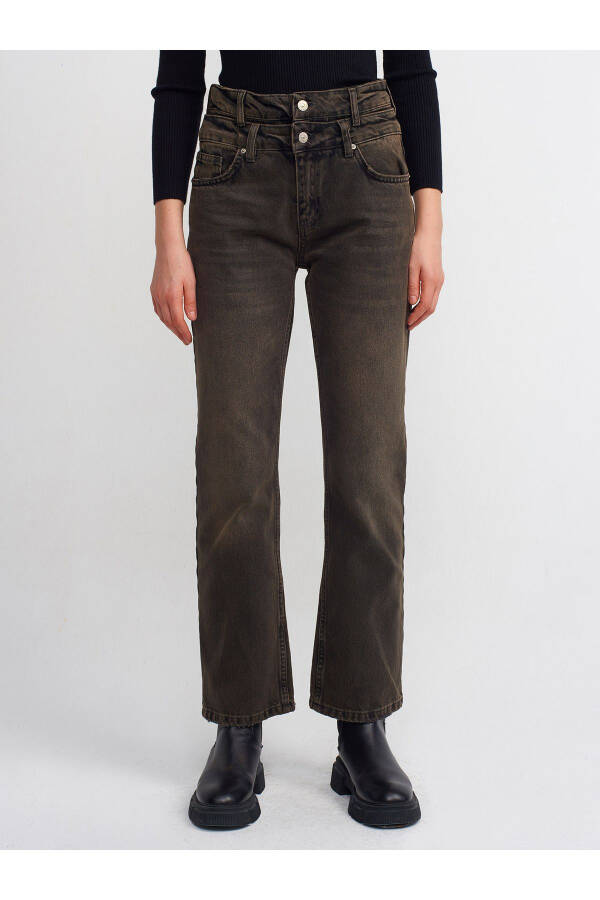 71407 Double Belt Straight Denim Pants - Black - 8