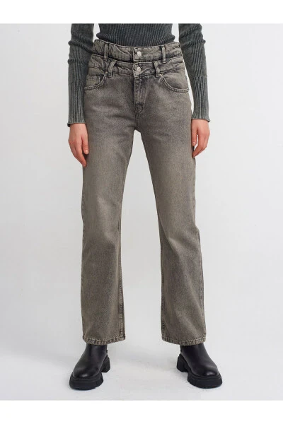 71407 Ikki kamarali to'g'ri denim shim - Antrasit - 7