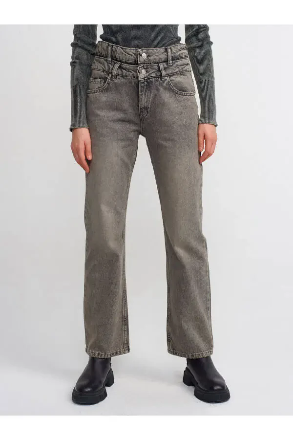 71407 Ikki kamarali to'g'ri denim shim - Antrasit - 7