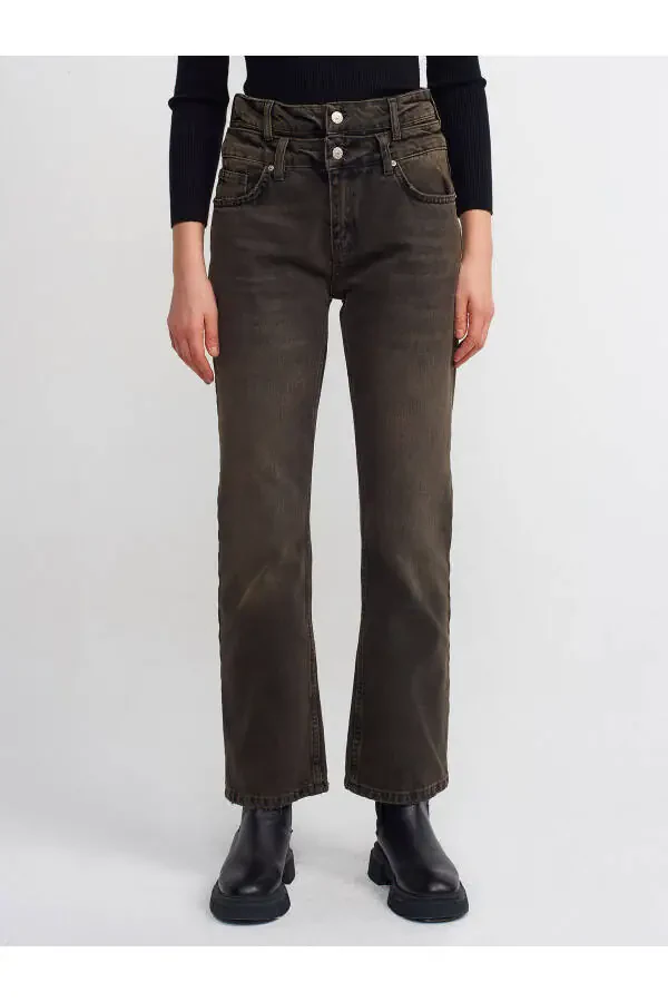 71407 Ikki kamarali to'g'ri denim shimlar - Qora - 4