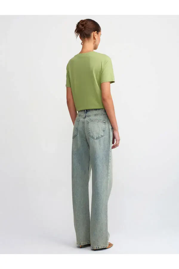 71425 Snow Wash Low Rise Wideleg Denim Pants-Tint - 6