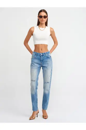 71440 Low Waist Comfort Lycra Denim Pants-blue-Blue - 1