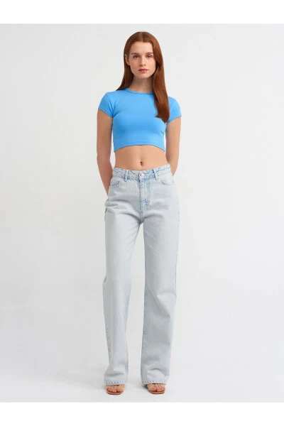 71455 Wrinkled Fabric Low Waist Denim Pants - Blue - DILVIN