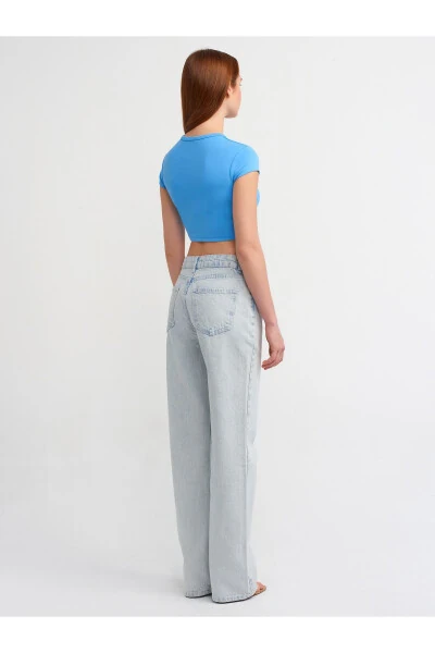 71455 Wrinkled Fabric Low Waist Denim Pants - Blue - DILVIN (1)