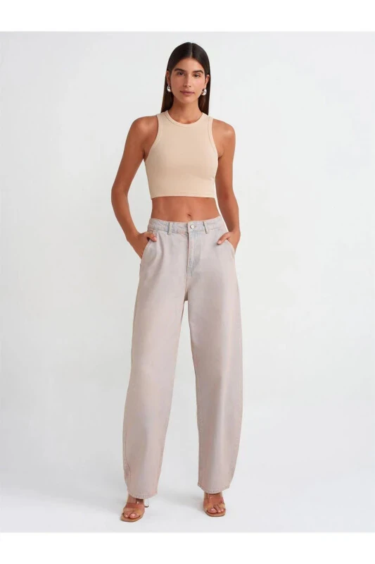 71457 Pushti Rangli Yon Cho'ntakli Denim Shimim - Pushti - DILVIN