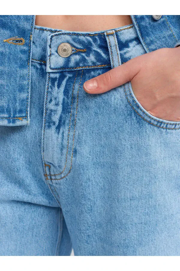 71463 Düşük Bel Flare Denim Pantolon-Mavi - 8