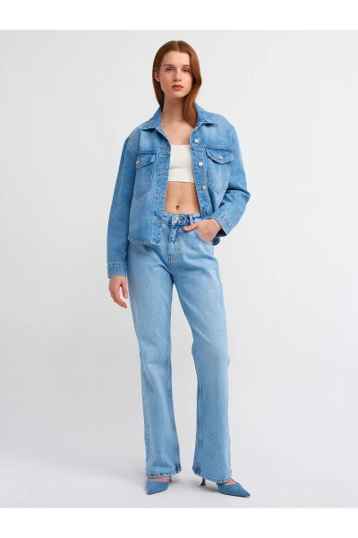 71463 Düşük Bel Flare Denim Pantolon-Mavi - 1