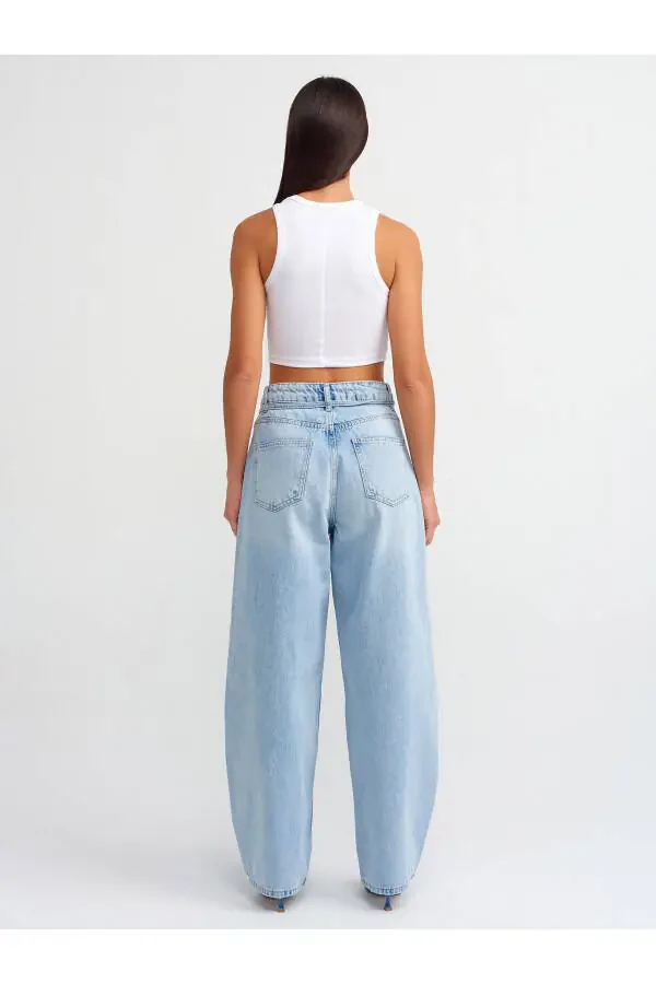 71471 Slim Belt Wide Denim Trousers-Blue - 2