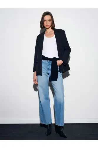 71472 Pocket Watch Cut Straight Denim Pants - Blue - 1