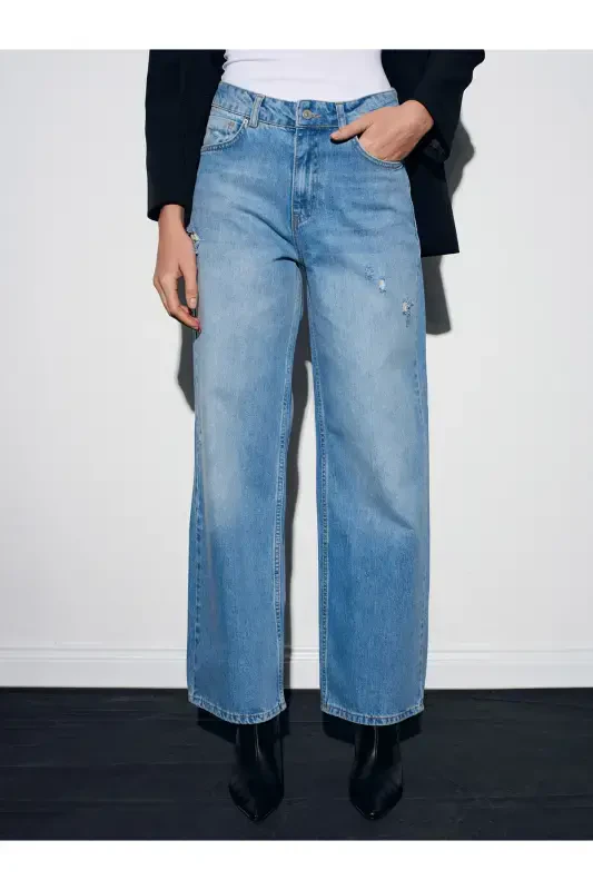 71472 Pocket Watch Cut Straight Denim Pants - Blue - 5