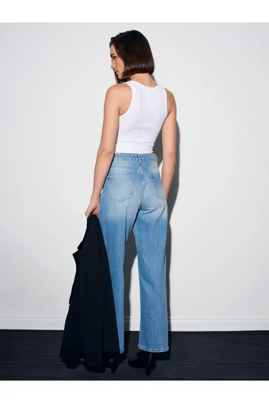 71472 Pocket Watch Cut Straight Denim Pants - Blue - 2