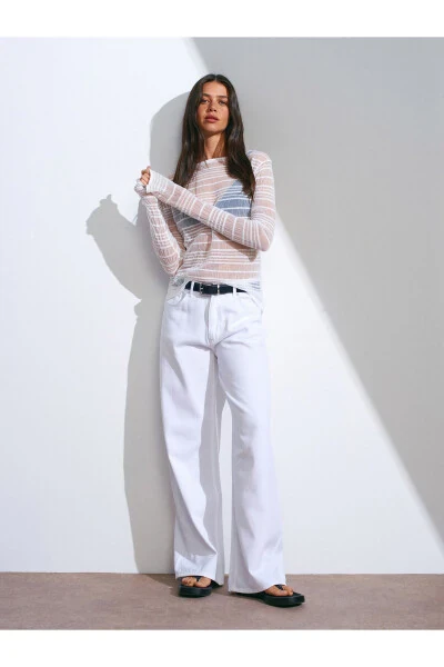 71480 Wide Leg Denim Trousers with Drape - White - 22