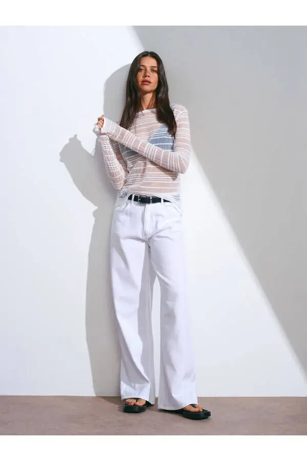 71480 Wide Leg Denim Trousers with Drape - White - 22