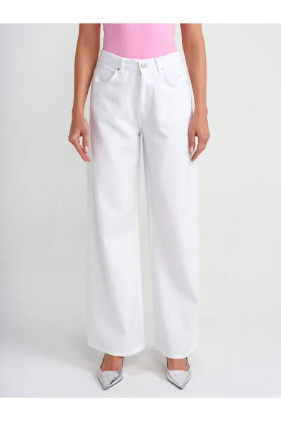 71480 Wide Leg Denim Trousers with Drape - White - 27