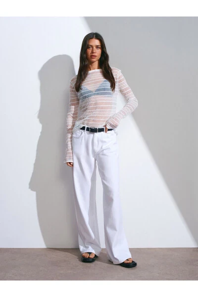 71480 Wide Leg Denim Trousers with Drape - White - 17