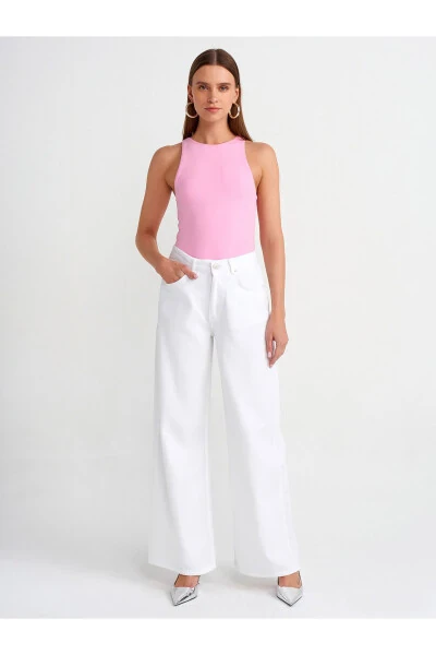71480 Wide Leg Denim Trousers with Drape - White - 18