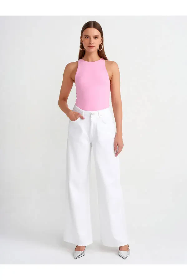 71480 Wide Leg Denim Trousers with Drape - White - 18