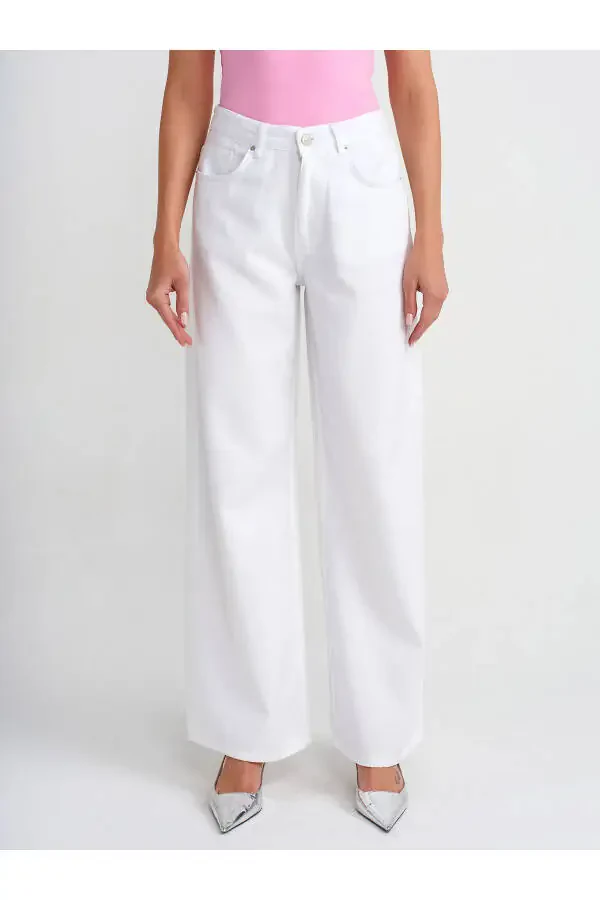 71480 Wide Leg Denim Trousers with Drape - White - 20