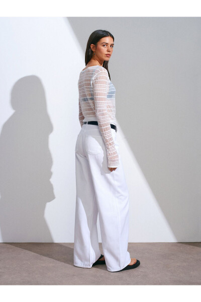 71480 Wide Leg Denim Trousers with Drape - White - 9