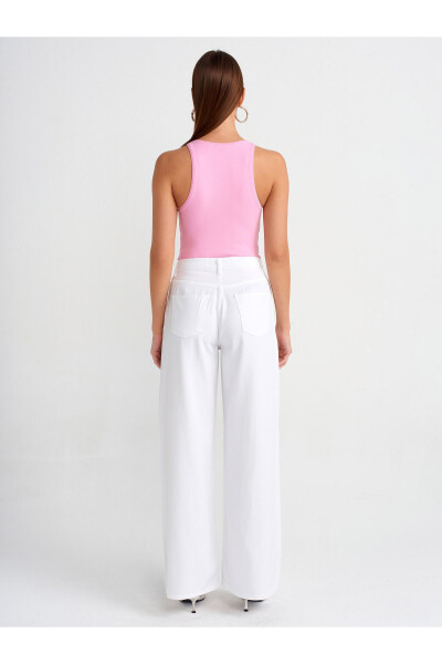 71480 Wide Leg Denim Trousers with Drape - White - 12