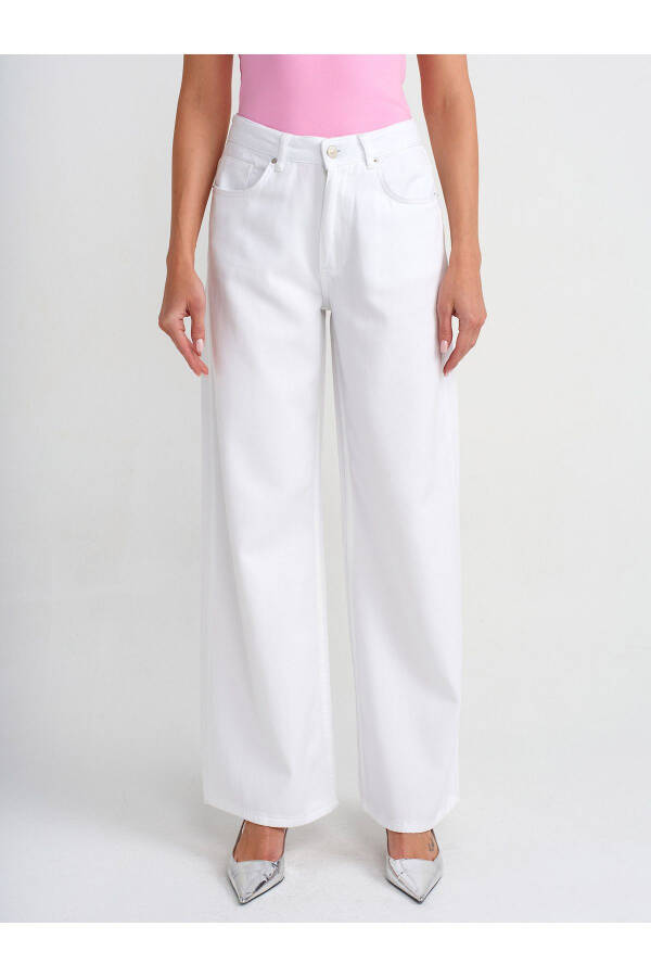 71480 Wide Leg Denim Trousers with Drape - White - 13