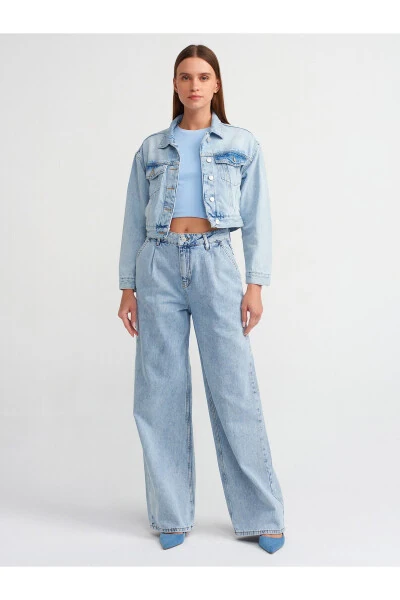 71486 Burmali Qor Yuvish Denim Shimlari - Ko'k - DILVIN