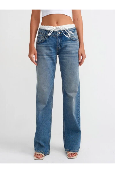 71494 Satin Boxer Detail Denim Pants - Blue - 11